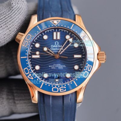 Copy Omega Seamaster Diver 300m Blue Dial Rubber Strap 42MM